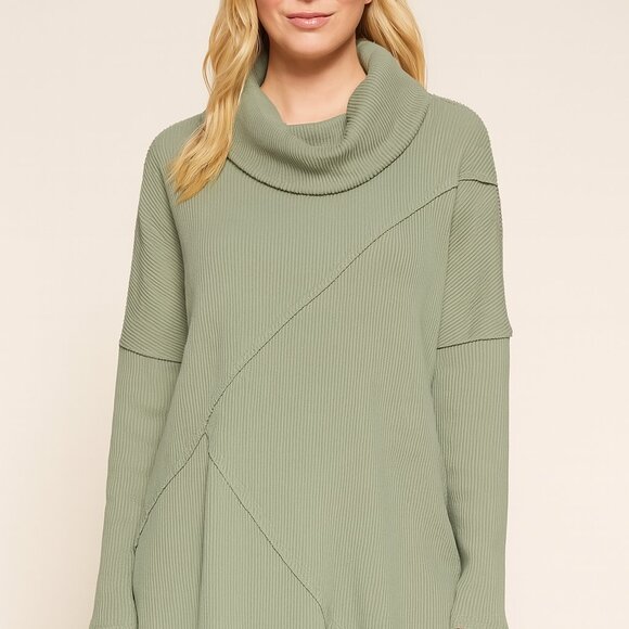 Cato XL Light Green Cowl Neck Hi-Lo Sweater/Ribbed Knit Dolman Sleeves Cozy Chic - Picture 1 of 11